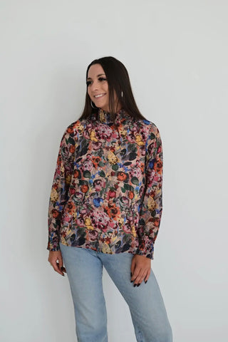 Cora floral mock neck blouse