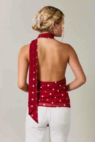 Cowl neck polka dot halter top