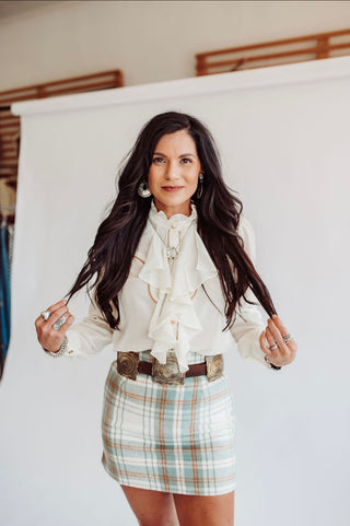 Riley cream ruffle blouse