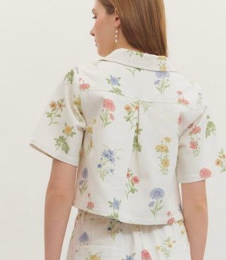 Destiny Floral denim cropped top