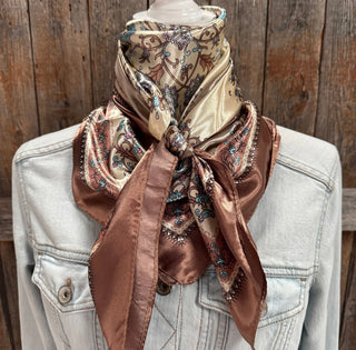 Brown turquoise and pink wild rag