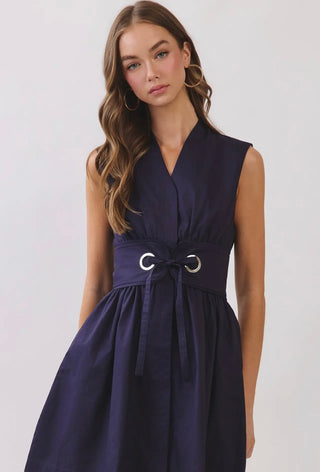 Julie navy button up dress