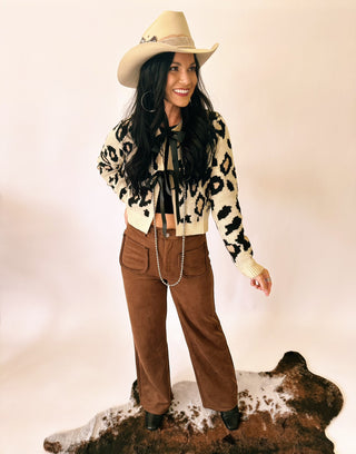 Bella suede braided detail brown pants