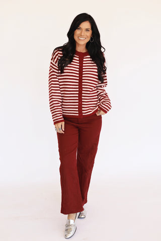 Jane Pink and burgundy stripe cardigan