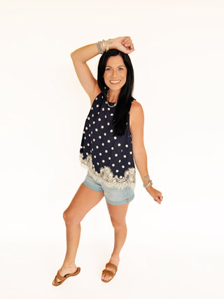 Trish Navy polka dot blouse