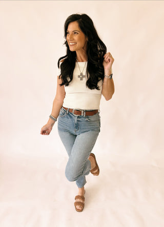 Ashley white off the shoulder ribbed top