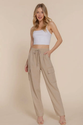 Cheri neutral linen cargo pants