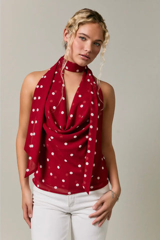 Cowl neck polka dot halter top