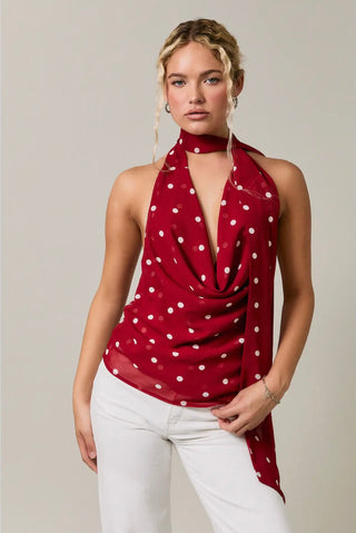 Cowl neck polka dot halter top