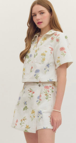 Destiny Floral denim cropped top