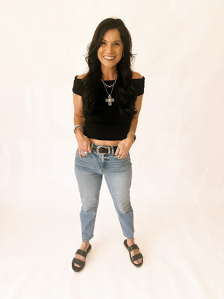 Ashley black off the shoulder ribbed top