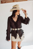 Amy black ruffle blouse