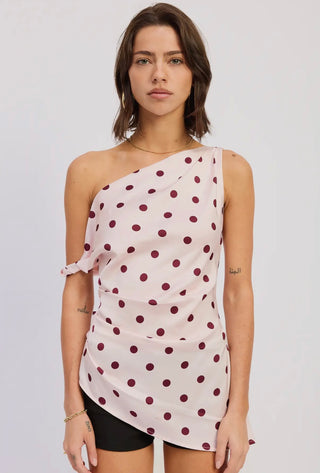 Miranda pink/burgundy polka dot blouse
