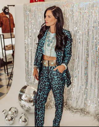 Tinsley teal leopard pants