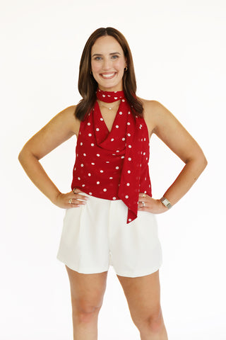 Cowl neck polka dot halter top