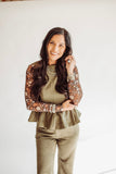 Jennifer olive suede peplum top