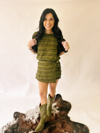 Fallon frayed skort with side bow