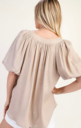 Tatum taupe puff sleeve blouse