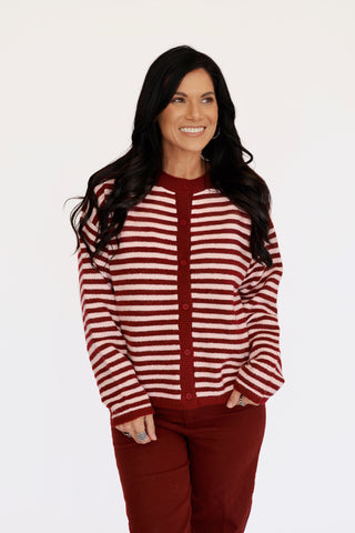 Jane Pink and burgundy stripe cardigan
