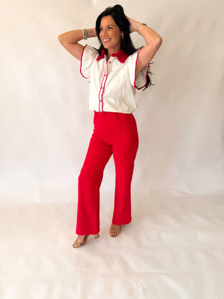 Cindy red trim blouse