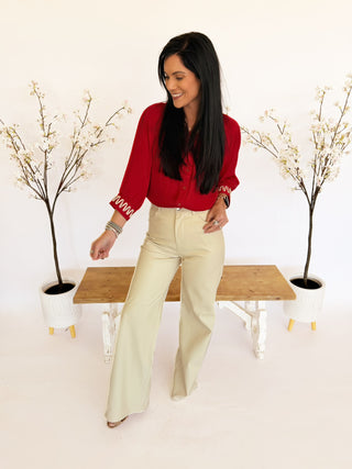 Adrienne cream leather pants