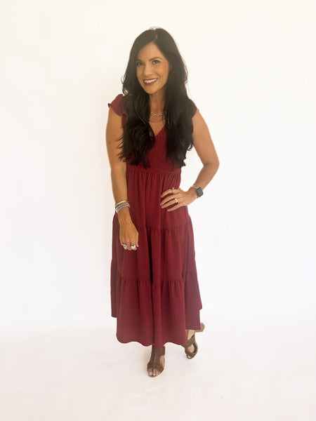 Brittany burgundy midi dress