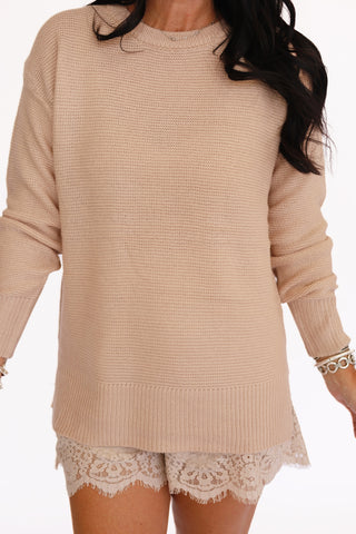 Shea taupe waffle sweater