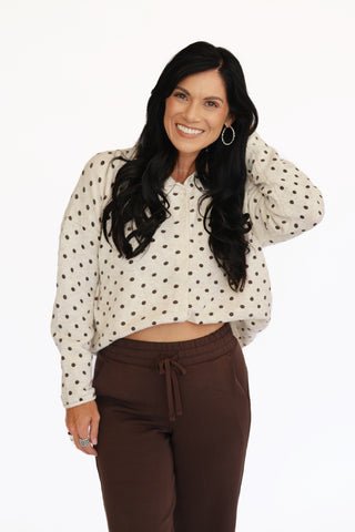 Anna Cream and brown polka dot cardigan