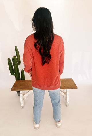 Raquel horseshoe denim pocket side slit pullover