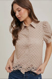 Tegan taupe eyelet blouse