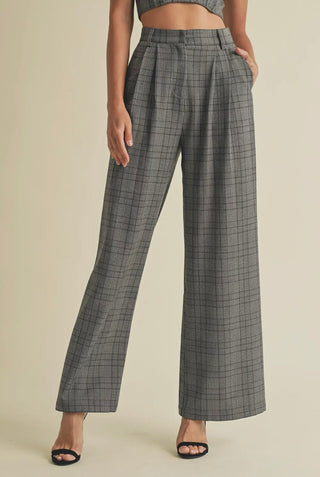 Plaid wide leg dress pants