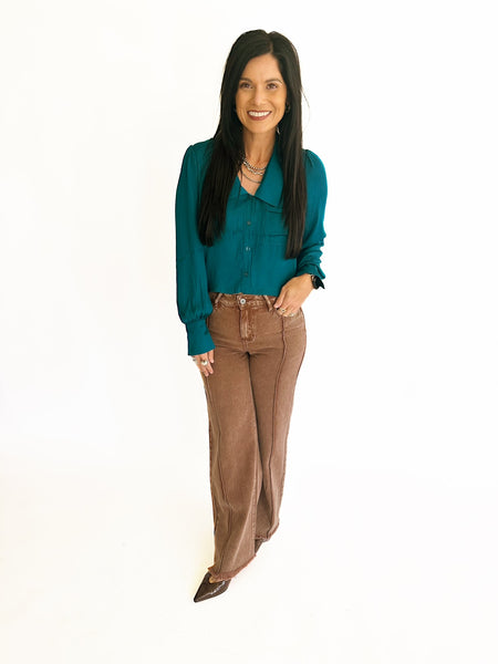 Maybree teal crop blouse