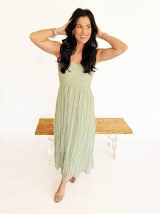 Sage green midi dress Shop The White Feather Sage green midi dress Shop The White Feather