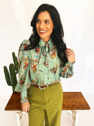 Brooke turquoise howdy blouse
