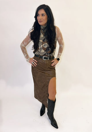 Checkered Cowboy mock neck top