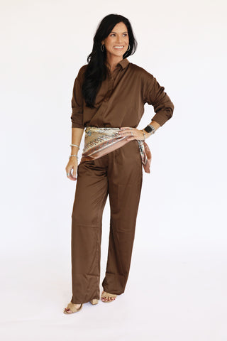 Bethany brown silk like pants