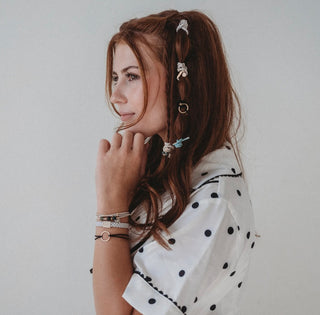 "Flirt" Polka Dot in Cream & Black with Green Accent Hair Tie Bracelets