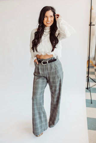 Plaid wide leg dress pants