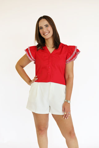 Heather Crimson flutter sleeve blouse
