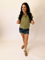 Melissa olive raw edge button down top