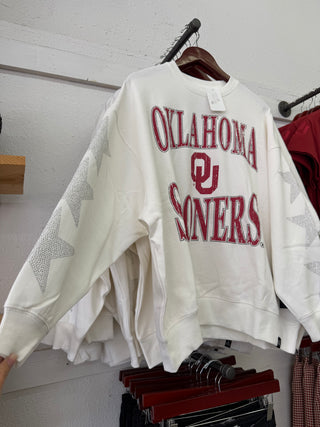 Oklahoma Sooners sweatshirt with stars on the sleeve