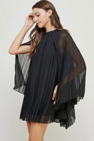 Desiree black pleated cape dress