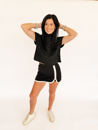 Cindy black polka dot mock neck top