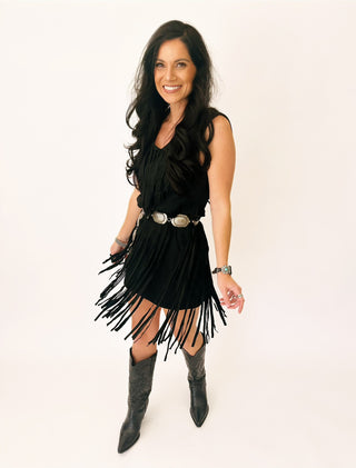 Amanda black fringe dress