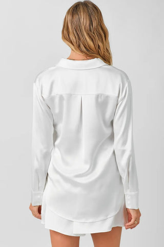 Alix white satin button up blouse