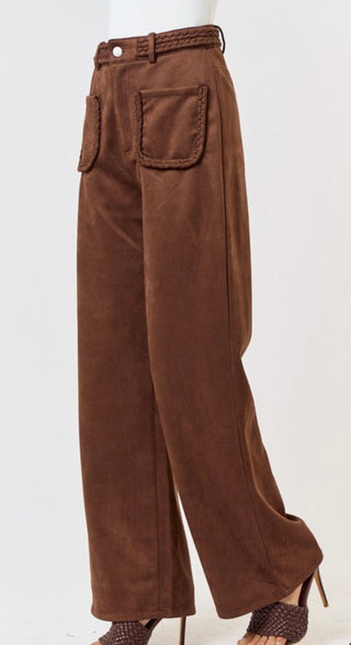 Bella suede braided detail brown pants