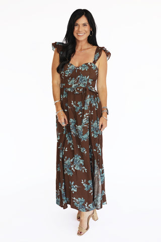 Peyton brown floral maxi dress