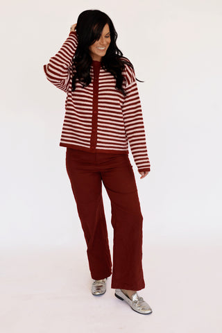 Jane Pink and burgundy stripe cardigan