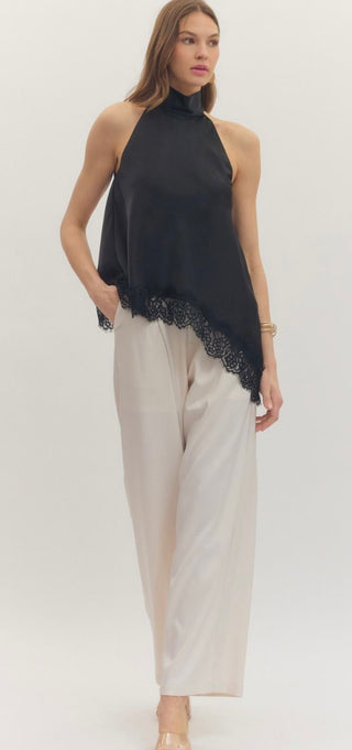 Chrissy black halter asymmetrical top