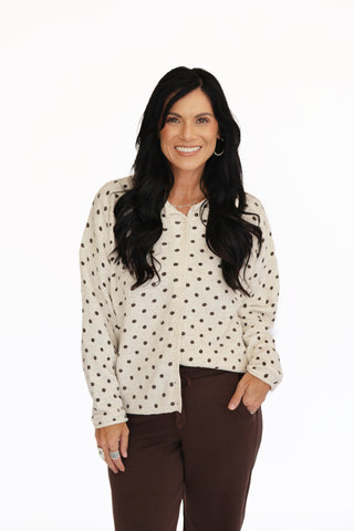 Anna Cream and brown polka dot cardigan